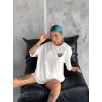 Unisex Bisiklet Yaka Baskılı Oversize T-Shirt - Beyaz