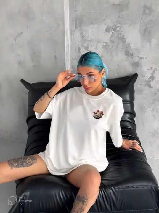 Unisex Bisiklet Yaka Baskılı Oversize T-Shirt - Beyaz Unisex Bisiklet Yaka Baskılı Oversize T-Shirt - Beyaz