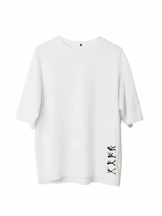 Unisex Bisiklet Yaka Baskılı Oversize T-Shirt - Beyaz Unisex Bisiklet Yaka Baskılı Oversize T-Shirt - Beyaz