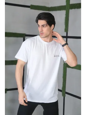 Unisex Bisiklet Yaka Baskılı Oversize T-Shirt - Beyaz Unisex Bisiklet Yaka Baskılı Oversize T-Shirt - Beyaz