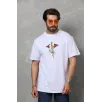 Unisex Bisiklet Yaka Baskılı Oversize T-Shirt - Beyaz Unisex Bisiklet Yaka Baskılı Oversize T-Shirt - Beyaz