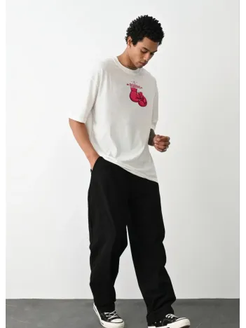 Unisex Bisiklet Yaka Baskılı Oversize T-Shirt - Beyaz Unisex Bisiklet Yaka Baskılı Oversize T-Shirt - Beyaz