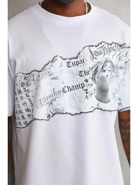 Unisex Bisiklet Yaka Baskılı Oversize T-Shirt - Beyaz Unisex Bisiklet Yaka Baskılı Oversize T-Shirt - Beyaz