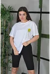 Unisex Bisiklet Yaka Baskılı Oversize T-shirt - Beyaz
