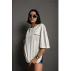 Unisex Bisiklet Yaka Baskılı Oversize T-Shirt - Beyaz