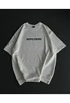 Unisex Bisiklet Yaka Baskılı Oversize T-shirt - Beyaz