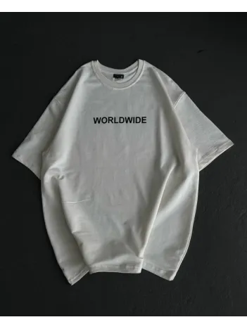 Unisex Bisiklet Yaka Baskılı Oversize T-Shirt - Beyaz Unisex Bisiklet Yaka Baskılı Oversize T-Shirt - Beyaz