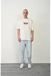 Unisex Bisiklet Yaka Baskılı Oversize T-shirt - Beyaz