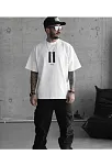 Unisex Bisiklet Yaka Baskılı Oversize T-shirt - Beyaz