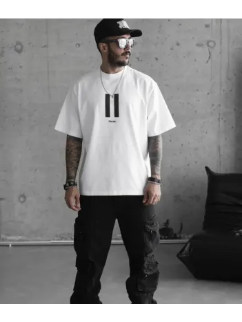 Unisex Bisiklet Yaka Baskılı Oversize T-Shirt - Beyaz Unisex Bisiklet Yaka Baskılı Oversize T-Shirt - Beyaz