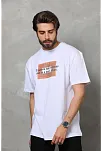 Unisex Bisiklet Yaka Baskılı Oversize T-shirt - Beyaz