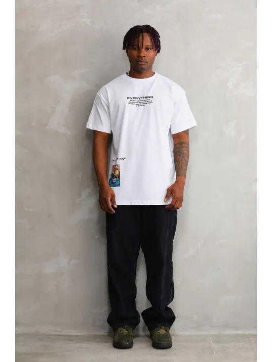 Unisex Bisiklet Yaka Baskılı Oversize T-Shirt - Beyaz Unisex Bisiklet Yaka Baskılı Oversize T-Shirt - Beyaz