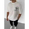 Unisex Bisiklet Yaka Baskılı Oversize T-Shirt - Beyaz Unisex Bisiklet Yaka Baskılı Oversize T-Shirt - Beyaz