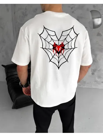 Unisex Bisiklet Yaka Baskılı Oversize T-Shirt - Beyaz Unisex Bisiklet Yaka Baskılı Oversize T-Shirt - Beyaz