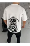 Unisex Bisiklet Yaka Baskılı Oversize T-shirt - Beyaz Unisex Bisiklet Yaka Baskılı Oversize T-shirt - Beyaz