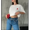 Unisex Bisiklet Yaka Baskılı Oversize T-Shirt - Beyaz