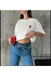 Unisex Bisiklet Yaka Baskılı Oversize T-shirt - Beyaz