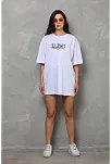 Unisex Bisiklet Yaka Baskılı Oversize T-shirt - Beyaz
