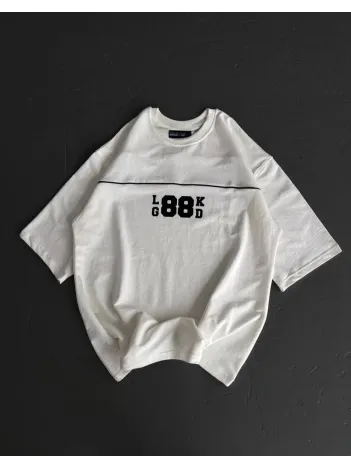 Unisex Bisiklet Yaka Baskılı Oversize T-shirt - Beyaz Unisex Bisiklet Yaka Baskılı Oversize T-shirt - Beyaz