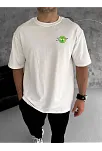 Unisex Bisiklet Yaka Baskılı Oversize T-shirt - Beyaz