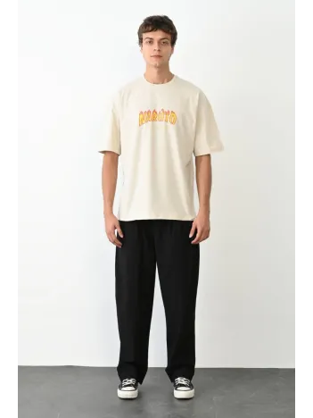 Unisex Bisiklet Yaka Baskılı Oversize T-Shirt - Beyaz Unisex Bisiklet Yaka Baskılı Oversize T-Shirt - Beyaz