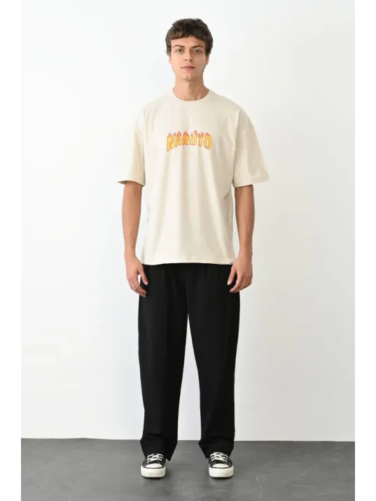 Unisex Bisiklet Yaka Baskılı Oversize T-Shirt - Beyaz Unisex Bisiklet Yaka Baskılı Oversize T-Shirt - Beyaz