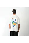 Unisex Bisiklet Yaka Baskılı Oversize T-shirt - Beyaz