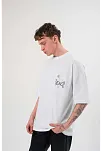 Unisex Bisiklet Yaka Baskılı Oversize T-shirt - Beyaz