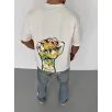 Unisex Bisiklet Yaka Baskılı Oversize T-Shirt - Beyaz Unisex Bisiklet Yaka Baskılı Oversize T-Shirt - Beyaz