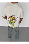 Unisex Bisiklet Yaka Baskılı Oversize T-shirt - Beyaz