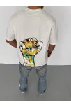 Unisex Bisiklet Yaka Baskılı Oversize T-shirt - Beyaz Unisex Bisiklet Yaka Baskılı Oversize T-shirt - Beyaz