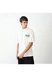 Unisex Bisiklet Yaka Baskılı Oversize T-shirt - Beyaz