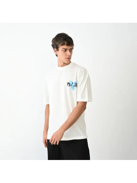 Unisex Bisiklet Yaka Baskılı Oversize T-Shirt - Beyaz Unisex Bisiklet Yaka Baskılı Oversize T-Shirt - Beyaz