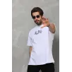Unisex Bisiklet Yaka Baskılı Oversize T-Shirt - Beyaz Unisex Bisiklet Yaka Baskılı Oversize T-Shirt - Beyaz