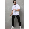 Unisex Bisiklet Yaka Baskılı Oversize T-Shirt - Beyaz Unisex Bisiklet Yaka Baskılı Oversize T-Shirt - Beyaz