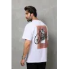 Unisex Bisiklet Yaka Baskılı Oversize T-Shirt - Beyaz Unisex Bisiklet Yaka Baskılı Oversize T-Shirt - Beyaz