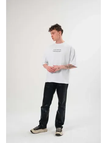 Unisex Bisiklet Yaka Baskılı Oversize T-Shirt - Beyaz Unisex Bisiklet Yaka Baskılı Oversize T-Shirt - Beyaz