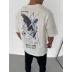 Unisex Bisiklet Yaka Baskılı Oversize T-Shirt - Beyaz Unisex Bisiklet Yaka Baskılı Oversize T-Shirt - Beyaz