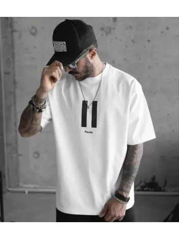 Unisex Bisiklet Yaka Baskılı Oversize T-Shirt - Beyaz Unisex Bisiklet Yaka Baskılı Oversize T-Shirt - Beyaz