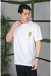 Unisex Bisiklet Yaka Baskılı Oversize T-shirt - Beyaz