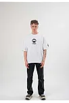 Unisex Bisiklet Yaka Baskılı Oversize T-shirt - Beyaz