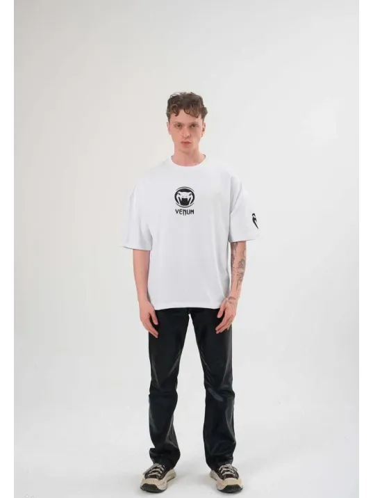 Unisex Bisiklet Yaka Baskılı Oversize T-Shirt - Beyaz Unisex Bisiklet Yaka Baskılı Oversize T-Shirt - Beyaz