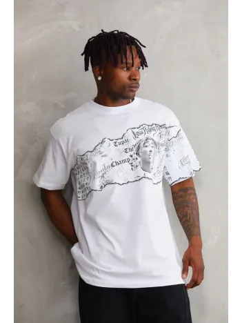 Unisex Bisiklet Yaka Baskılı Oversize T-Shirt - Beyaz Unisex Bisiklet Yaka Baskılı Oversize T-Shirt - Beyaz