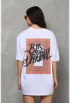 Unisex Bisiklet Yaka Baskılı Oversize T-shirt - Beyaz