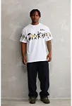 Unisex Bisiklet Yaka Baskılı Oversize T-shirt - Beyaz