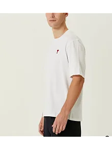 Unisex Bisiklet Yaka Baskılı Oversize T-shirt - Beyaz