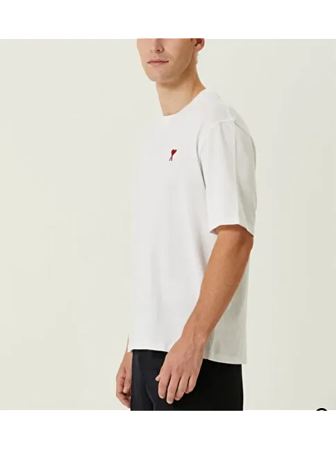 Unisex Bisiklet Yaka Baskılı Oversize T-shirt - Beyaz