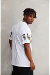 Unisex Bisiklet Yaka Baskılı Oversize T-shirt - Beyaz