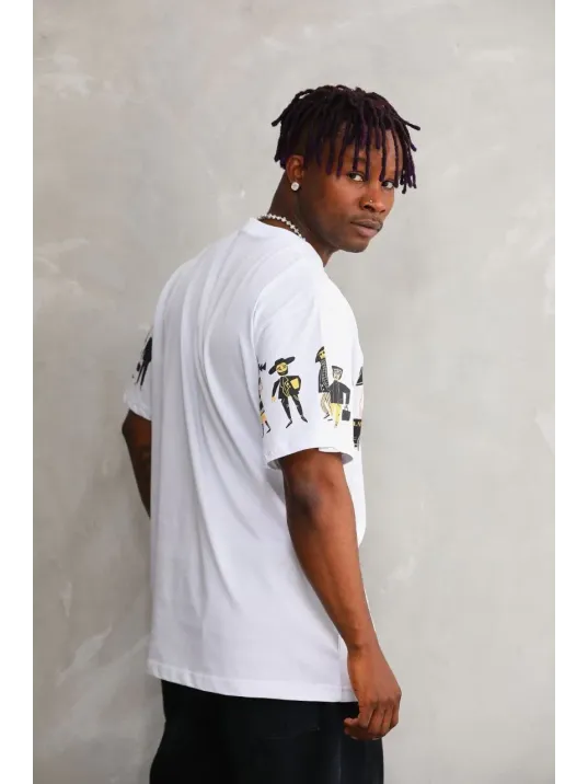 Unisex Bisiklet Yaka Baskılı Oversize T-Shirt - Beyaz Unisex Bisiklet Yaka Baskılı Oversize T-Shirt - Beyaz