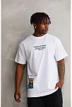 Unisex Bisiklet Yaka Baskılı Oversize T-shirt - Beyaz